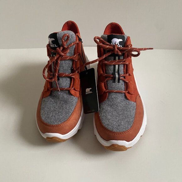 NWT Sorel Kinetic Breakthru Caribou Warp Red Chalk Women Leather Sneakers Sz 7.5 - Picture 3 of 16